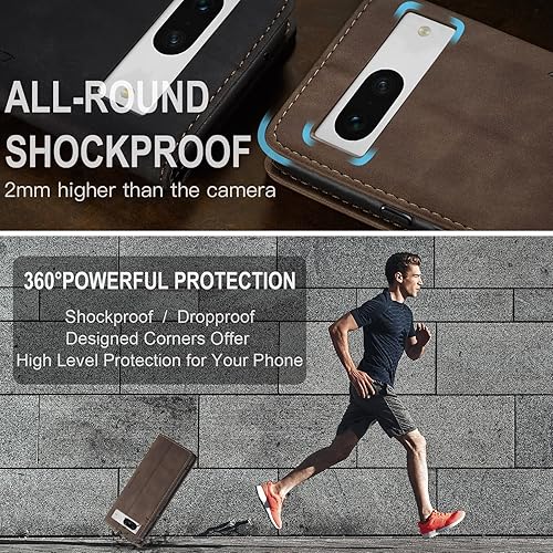 Miniatura 8 de Kowauri Funda para Google Pixel 7A, diseño clásico de piel con cierre magnético, con ranura para tarjetero, a prueba de golpes, funda protectora