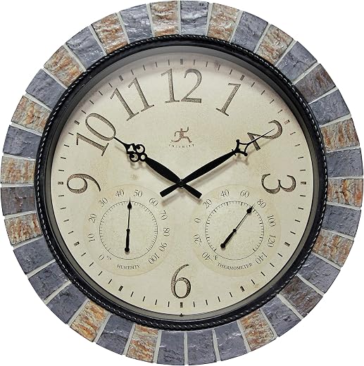 Infinity Instruments Inca II 18 inch Outdoor Clock Thermometer Combo Patio Waterproof Large Wall