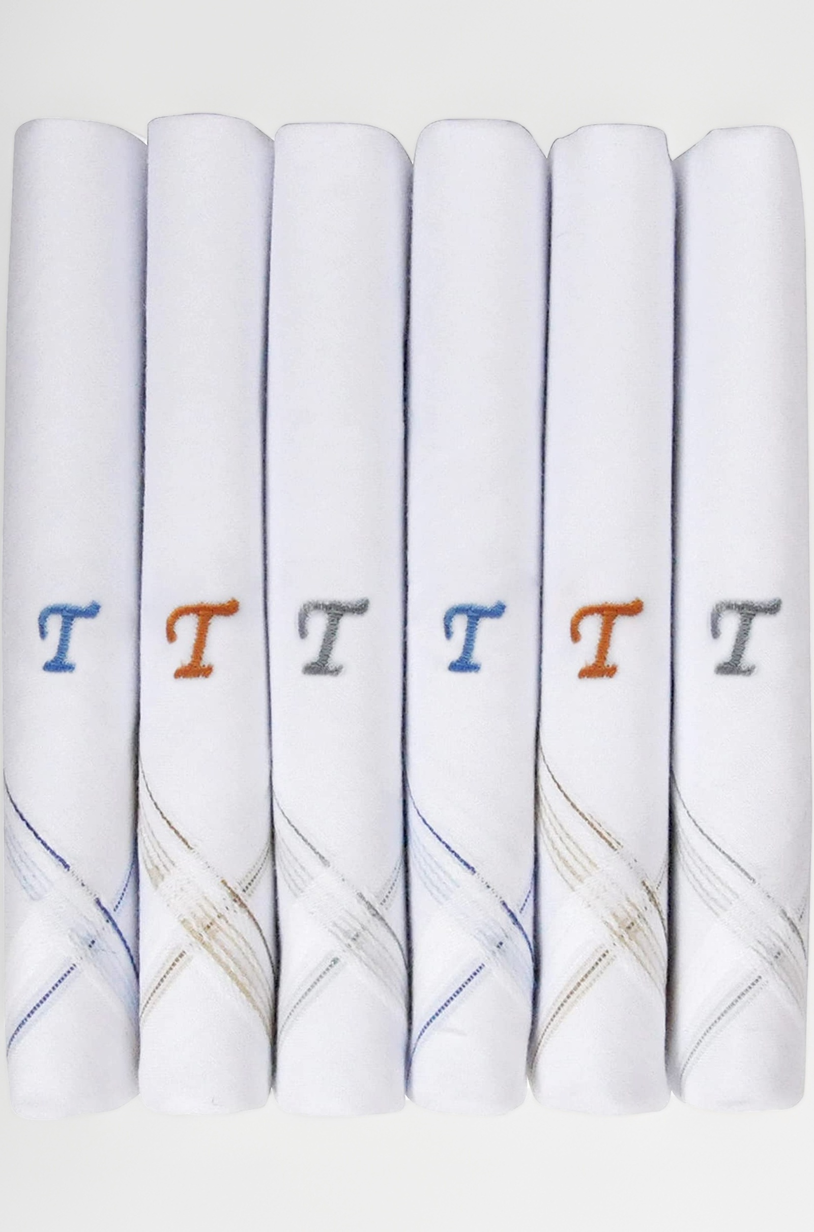 Men's Initial Monogram (A-Z) Embroidery 100% Pure Cotton Handkerchief White Base With Colored Border - Pack Of 6