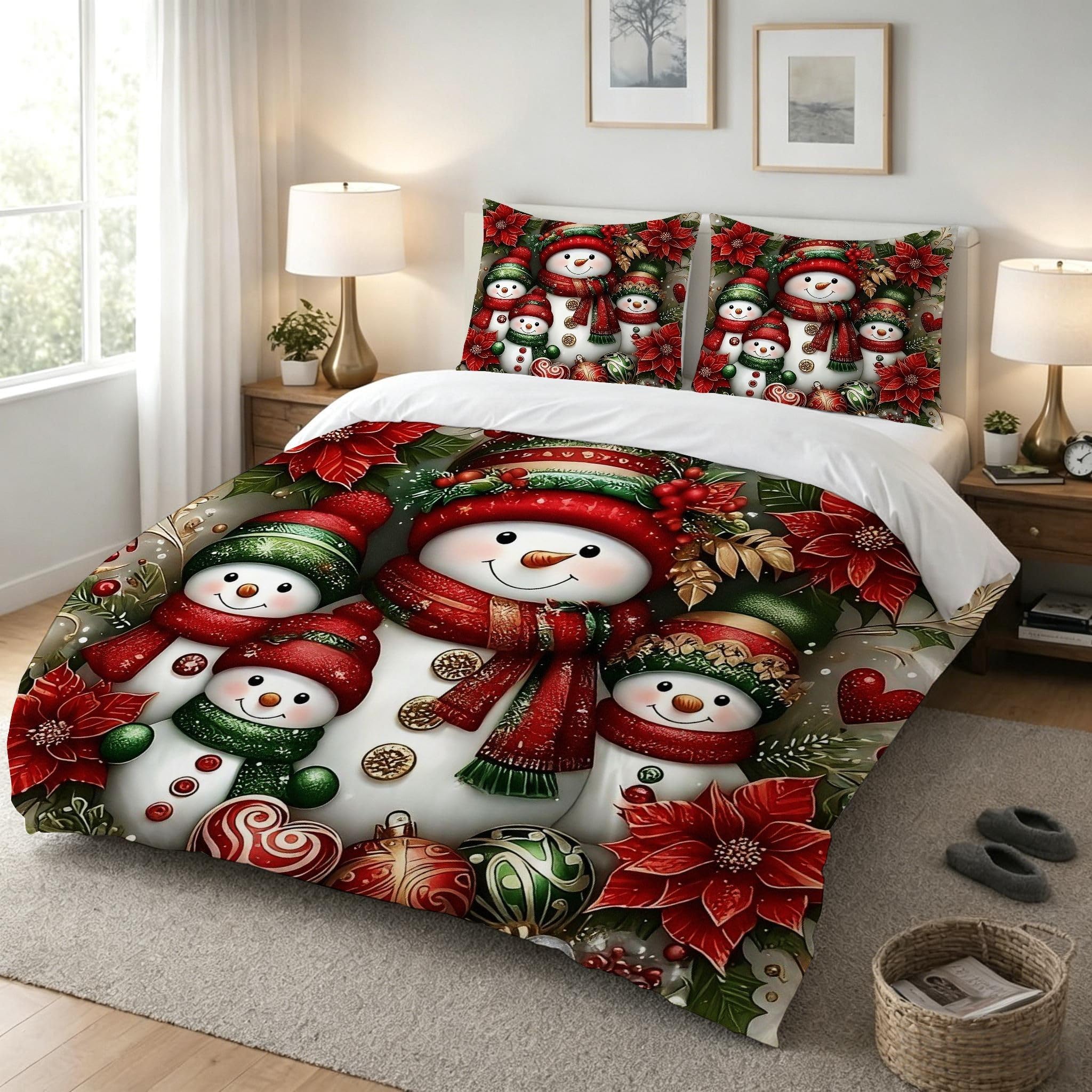 Copripiumino Matrimoniale Pupazzo Di Neve Bianco 260x240, ZW270 | Traspiranti Durevoli Microfibra, per Tutta la Famiglia, Matrimoniale, per Tutte le Stagioni, con 2 Federe 50x80 cm