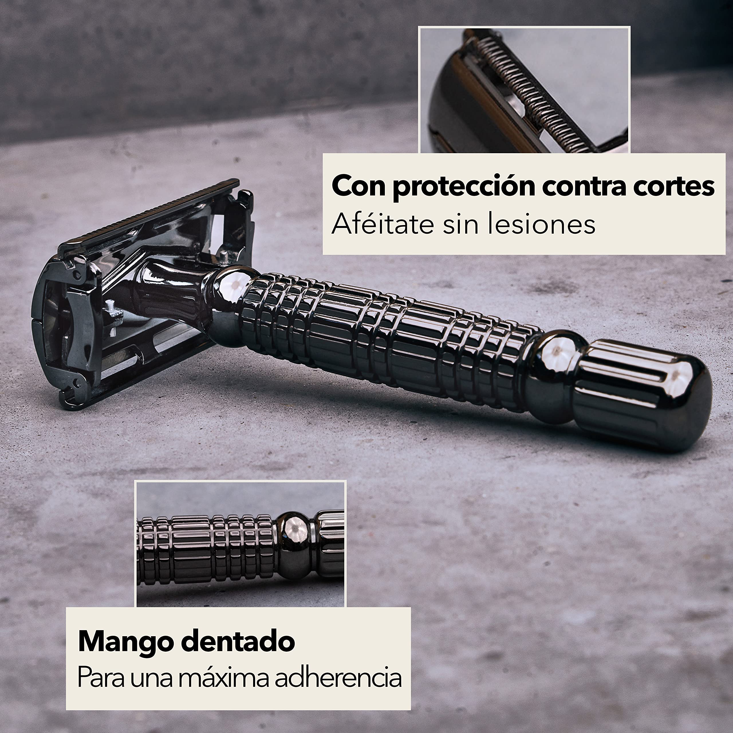 Juego de maquinilla de afeitar en estuche de cuero hecho a mano - incluye brocha de afeitar, bol de afeitado, jabón de afeitar, piedra de alumbre y 10 cuchillas de afeitar