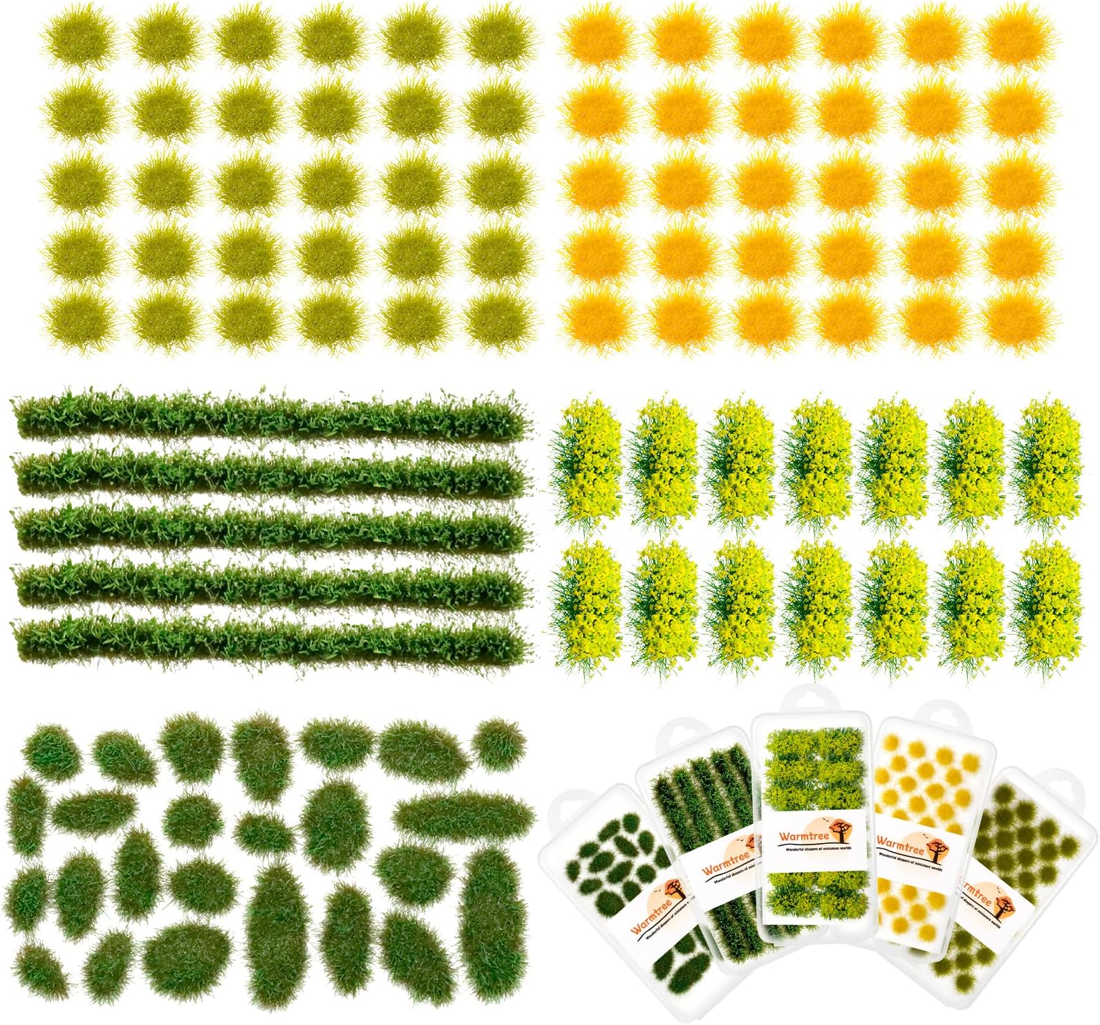 Warmtree 122 Pcs Static Grass Lowland Shrubs Tuft Terrain Model Kit for Train Landscape Railroad Scenery Sand Military Layout Model Miniature Bases and Dioramas