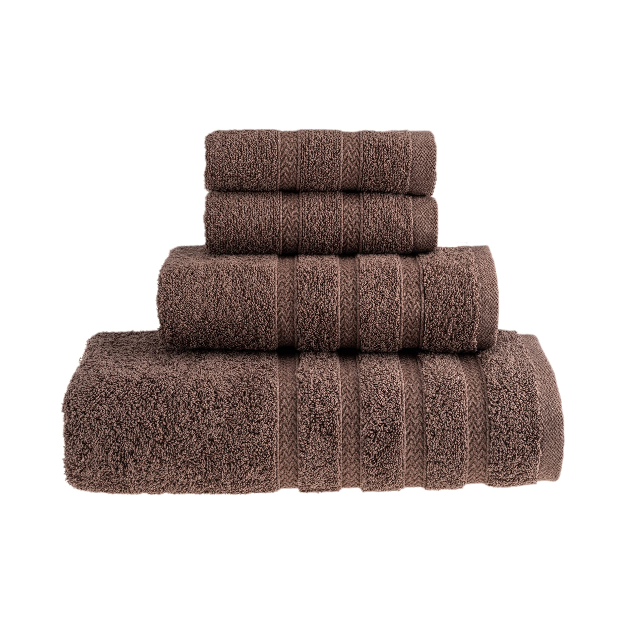 HALLEY Turkish Towels Set (4 Pieces) 650 GSM Highly Absorbent Super Soft 100% Cotton - 1 Bath Towel 1 Hand Towel 2 Washcloths (Brown)