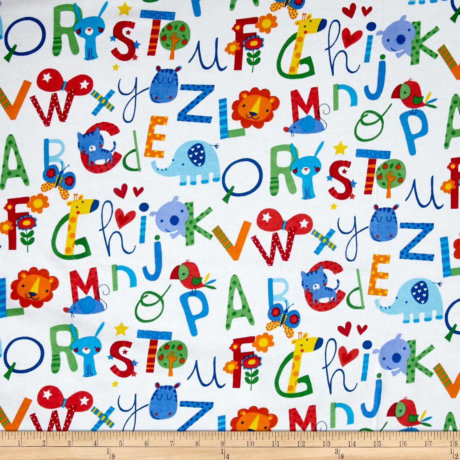 A.E. Nathan White Yard Comfy Flannel ABC Animals Fabric