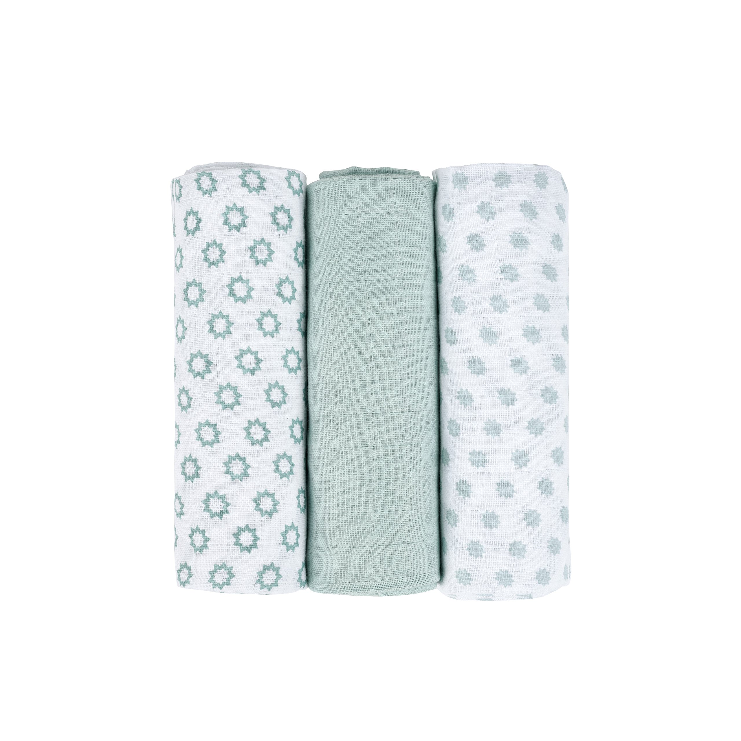 LÄSSIG Kocyk niemowlęcy z muśliny, miękki, przytulny, bawełniany, wstępnie wyprany/Swaddle & Burp Blanket Little Chums, zielony, miętowy, 85 x 85 cm (3 sztuki)