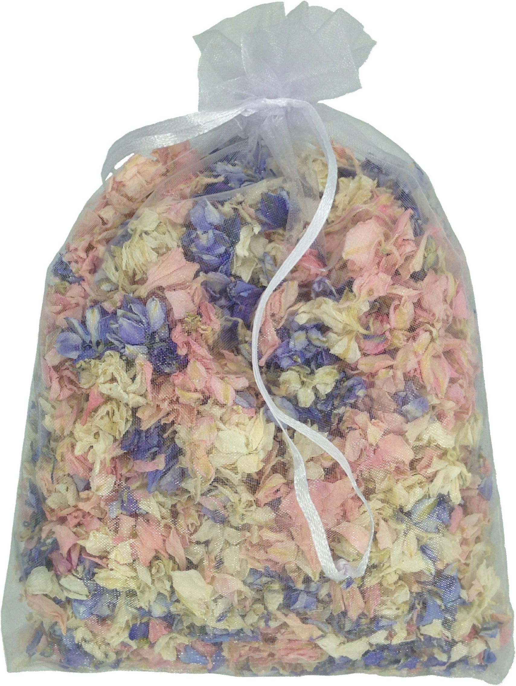 Truly Madly Deeply Vintage Mix 1 Litre Natural Biodegradable Delphinium Petals with a White Organza Bag - Wedding Throwing Confetti