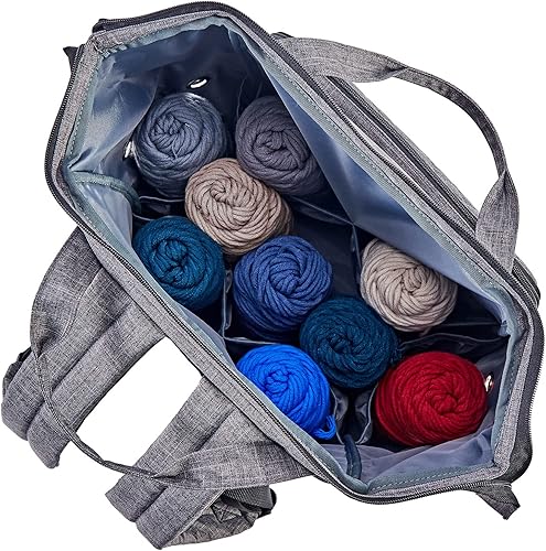 Vista 4 de HOMEST - Bolsa organizadora para crochet, gran capacidad de almacenamiento de hilo, bolsa para tejer para llevar proyectos, ganchos para crochet