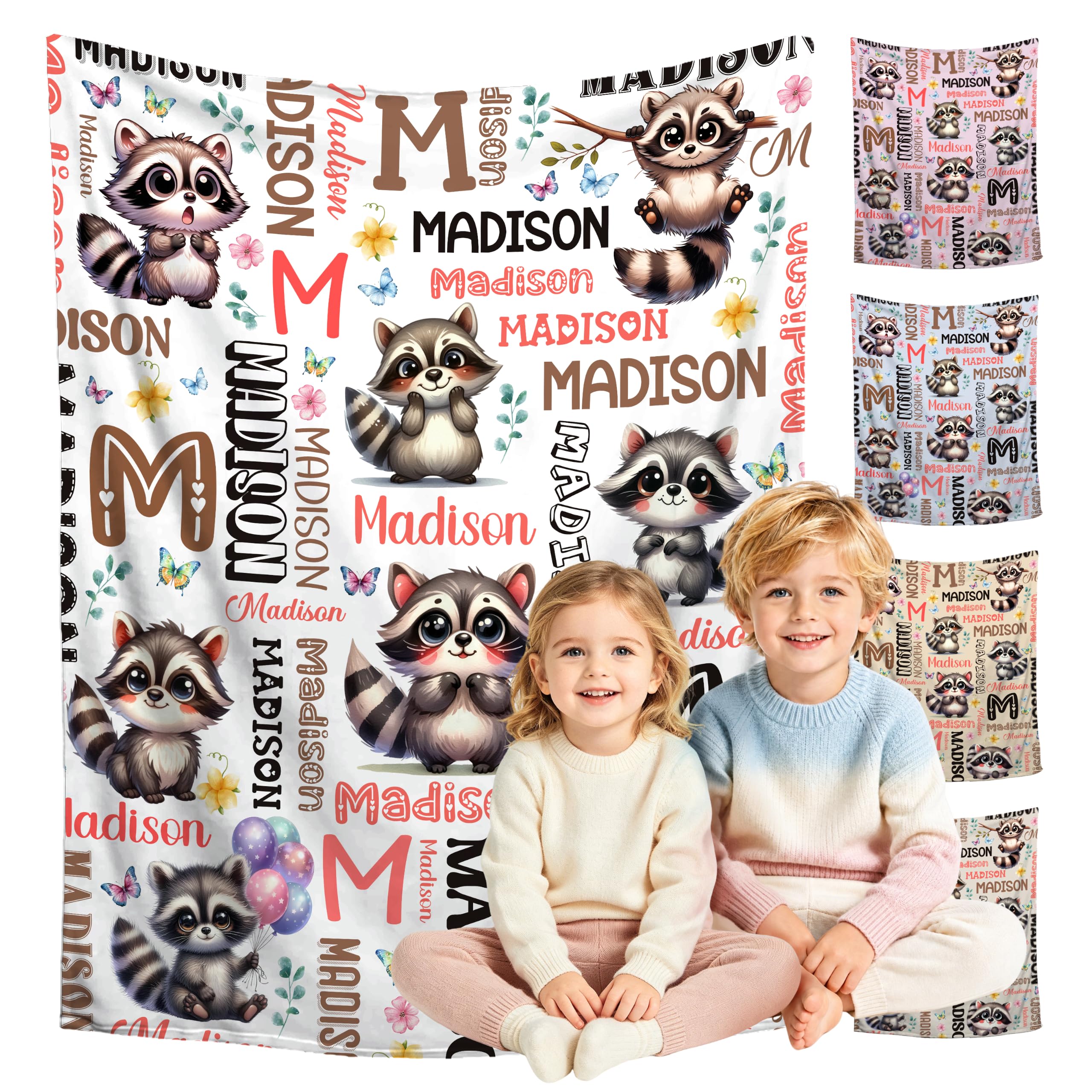 Custom Raccoon Blanket for Boys Girls,Ultra Soft Personalized Gifts Baby Blanket,Customized Throw for Toddlers Newborn Stroller Crib,40"x50"