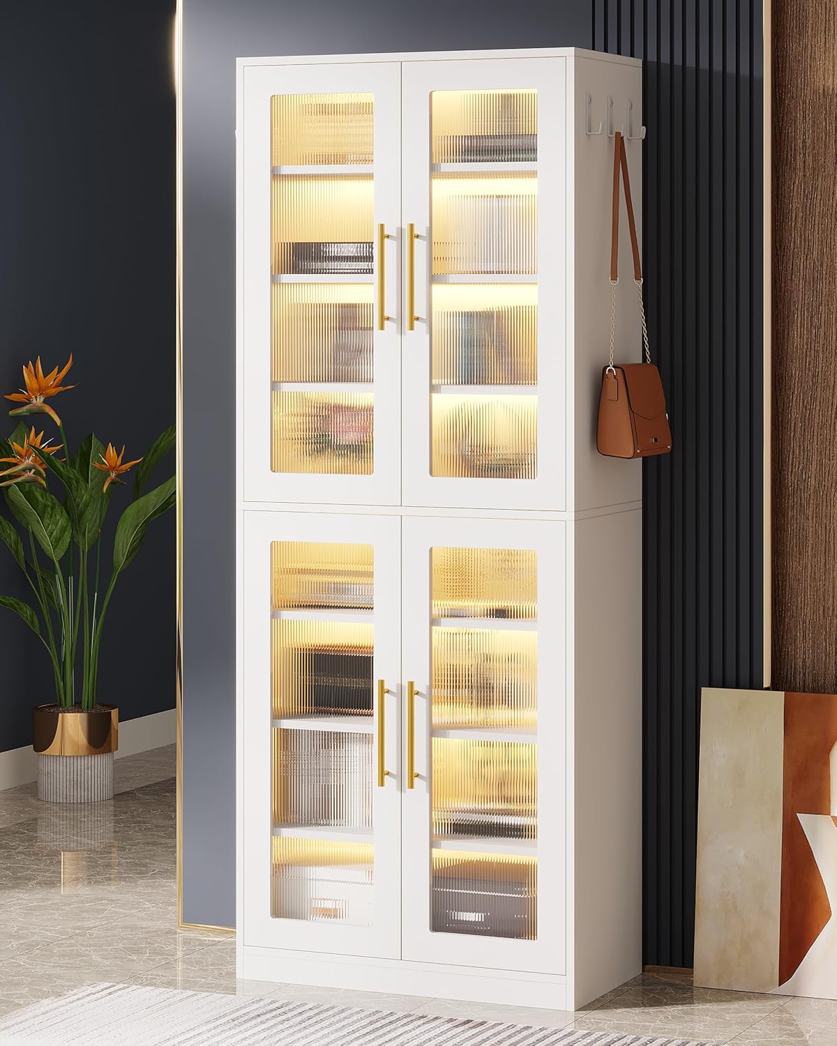 Tribesigns 67-inch Bookcase, 8-Tier Bookshelf with Acrylic Doors and LED Light