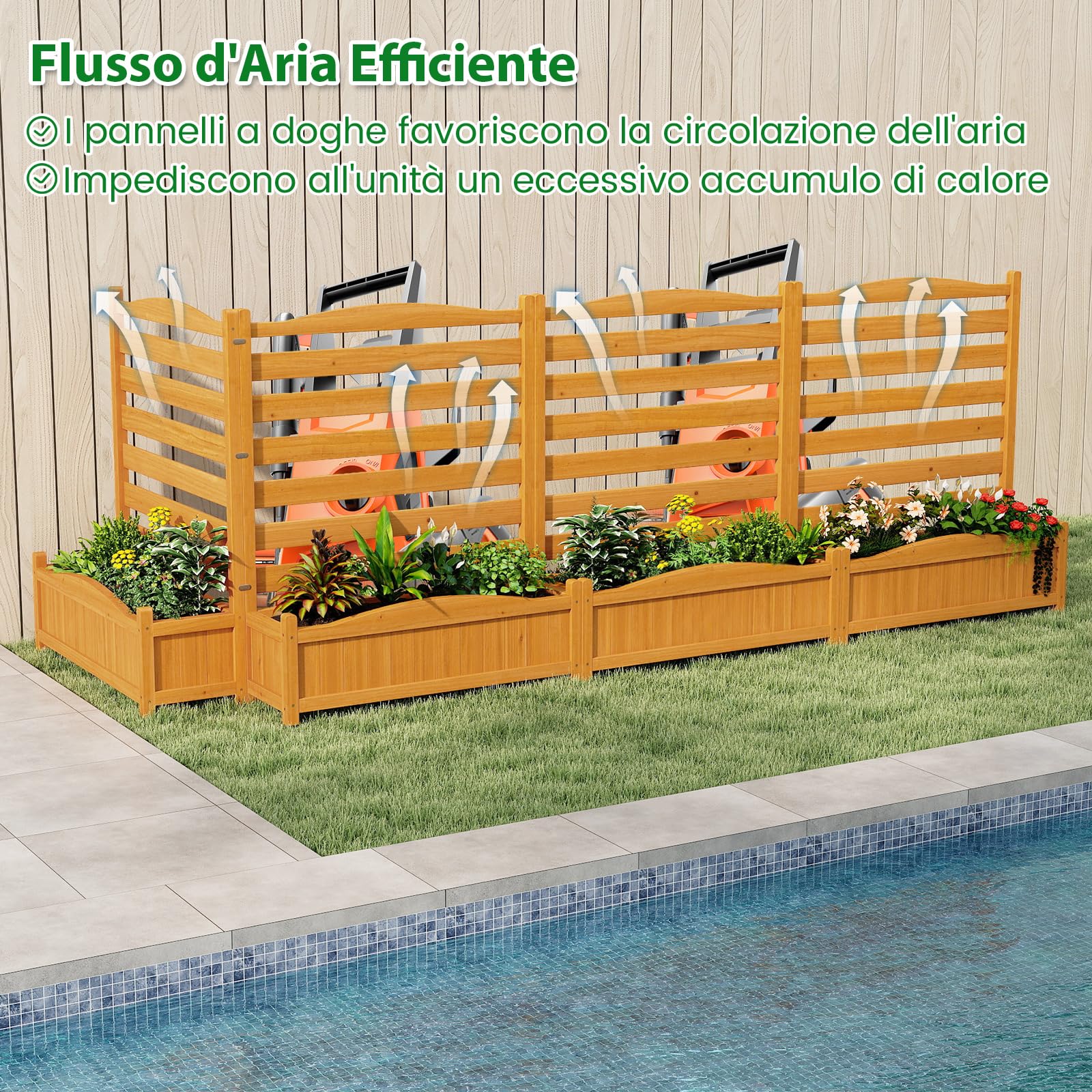 COSTWAY Fioriera Rialzata da Giardino con Traliccio, Letto da Giardino Rialzato in Legno con 2/3 Grigliati per Piante Rampicanti, Fori di Drenaggio e Base Rimovibile (2 Pannelli)