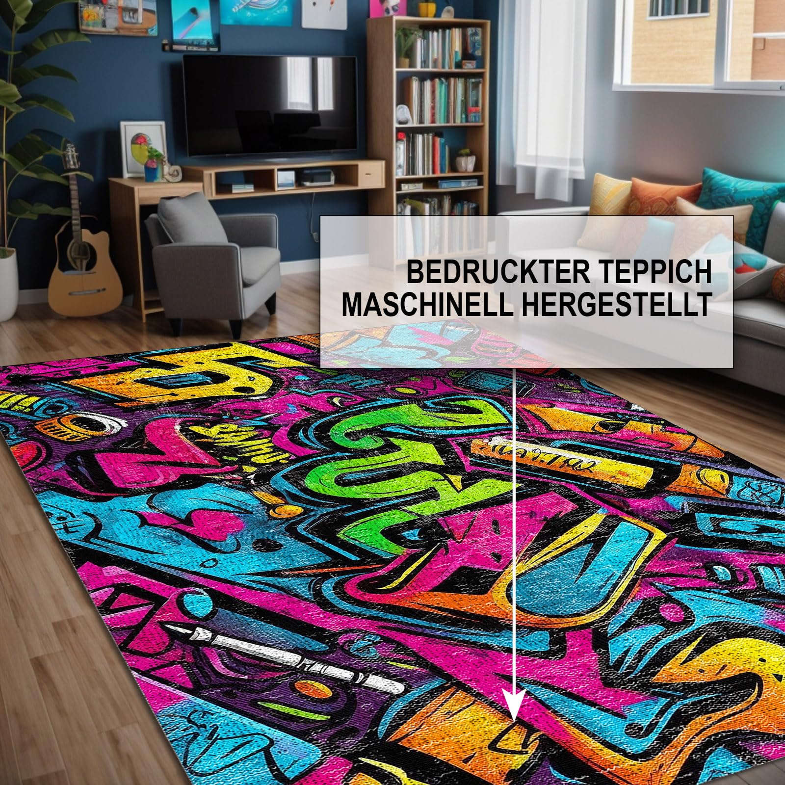 bamyum Funny Alfombra Impresa Chenilla Estampada a Máquina 160 x 230 cm, Alfombra Lavable Salón, Alfombra Vintage Dormitorio, Antibacteriana Antideslizante Base Alfombra Cocina