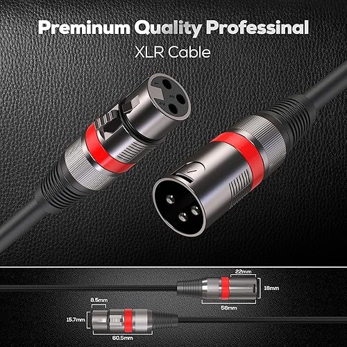 Miniatura 4 de Cables XLR de 3 pies3.3 ft, paquete de 2 unidades, cable de micrófono equilibrado de alta calidad con conector XLR macho a hembra de 3 pines