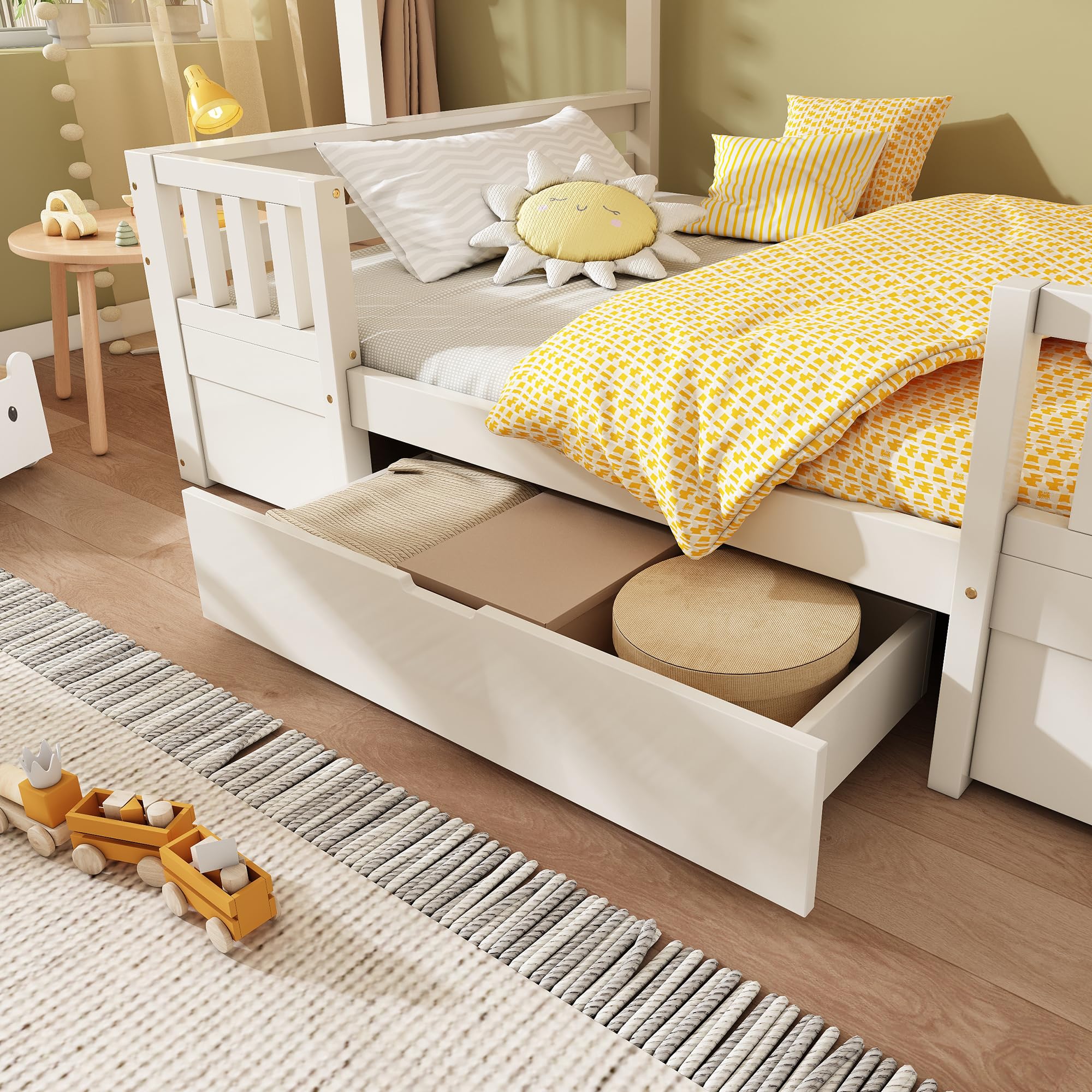 Letto a castello per 3 bambini, 90 x 200 e 140 x 200 cm, in legno massello con lavagnetta, scala di archiviazione, 2 cassetti e armadio scaletta, letto a soppalco/letto a castello per ragazzi