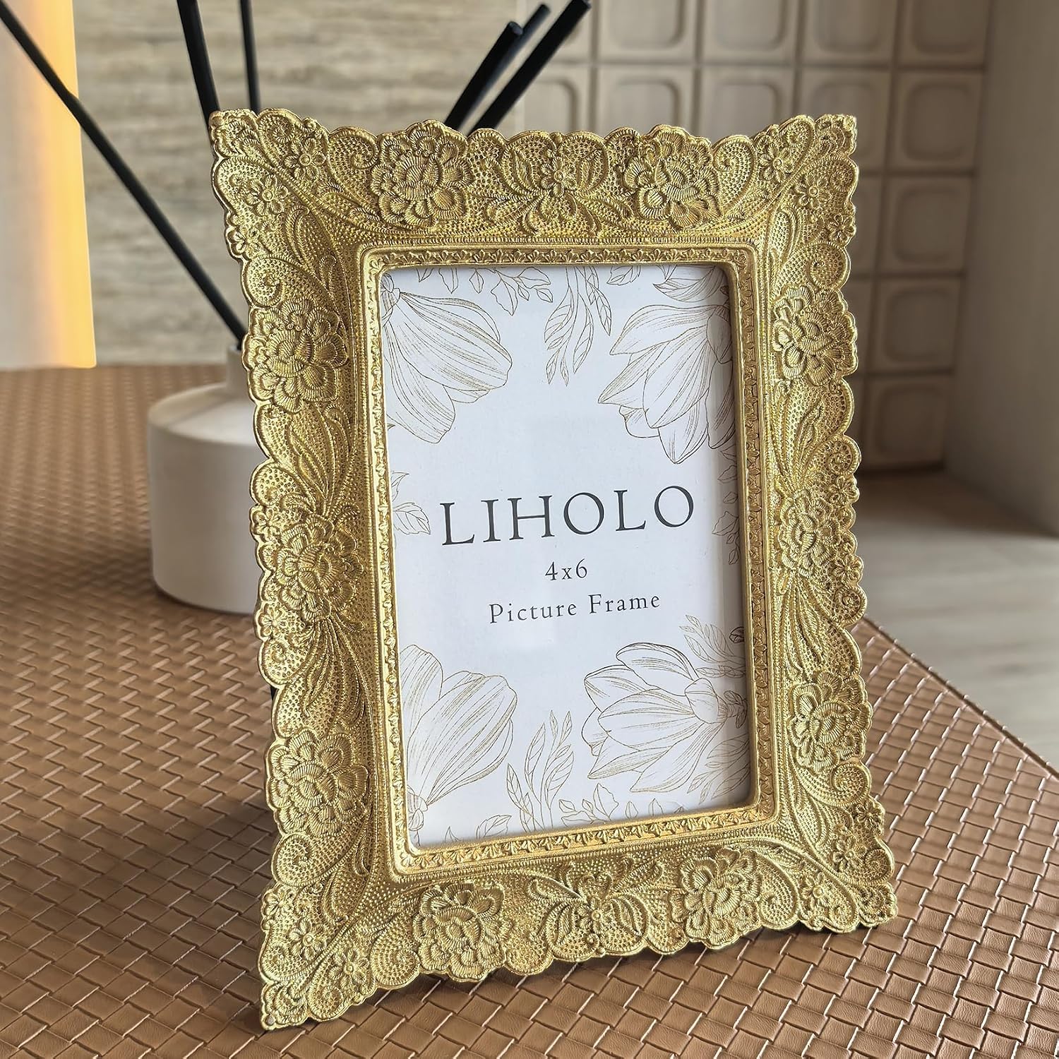 Vintage Gold Picture Frames 4x6 Antique Ornate Picture Frames with Boho Style for Tabletop and Wall Hanging,Gallery Wall Decor,Vintage Home Decor with Embossed Flower Design image 3