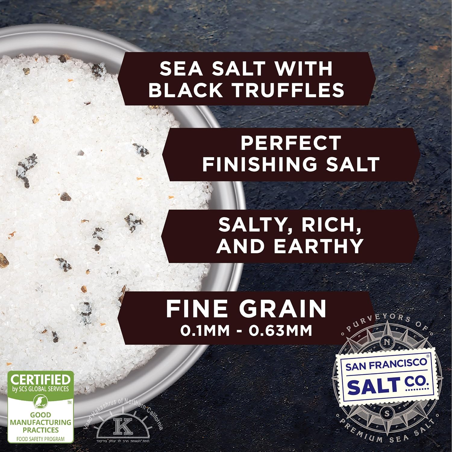 Italian Black Truffle Sea Salt 4 oz. Glass Shaker by San Francisco Salt Company : Grocery & Gourmet Food