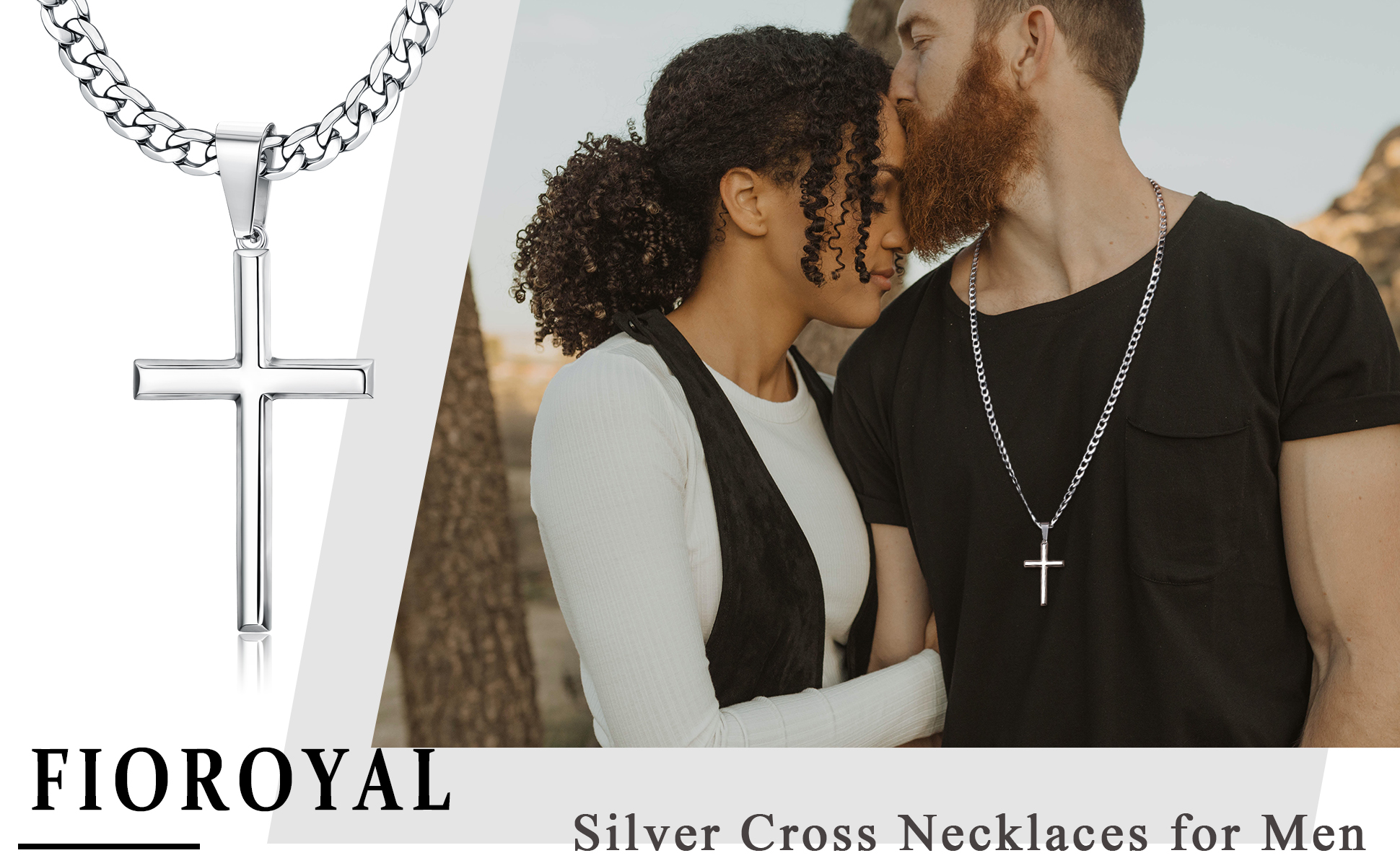 Collana Croce Uomo Acciaio Inox 5mm - Ciondolo Argento Sterling 925, Catena Cubano | 16-30 Pollici