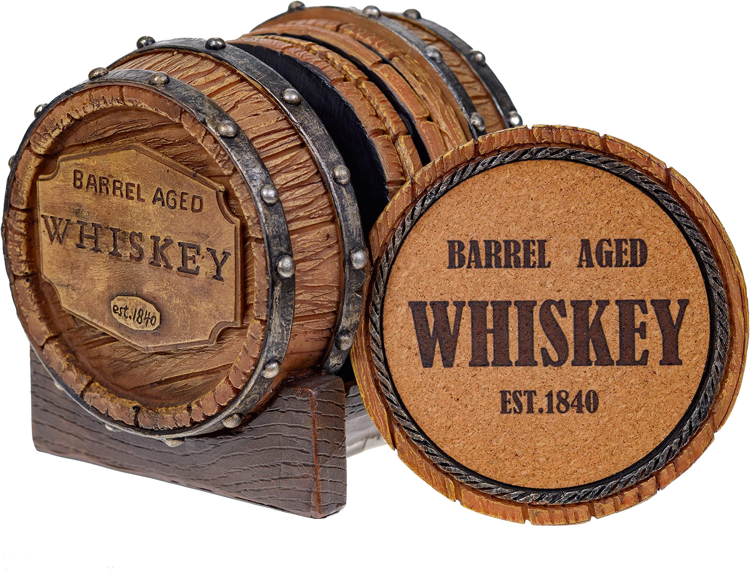 Pine Ridge Whiskey Barrel Drink Coaster with Holder - Barrel Aged Whiskey