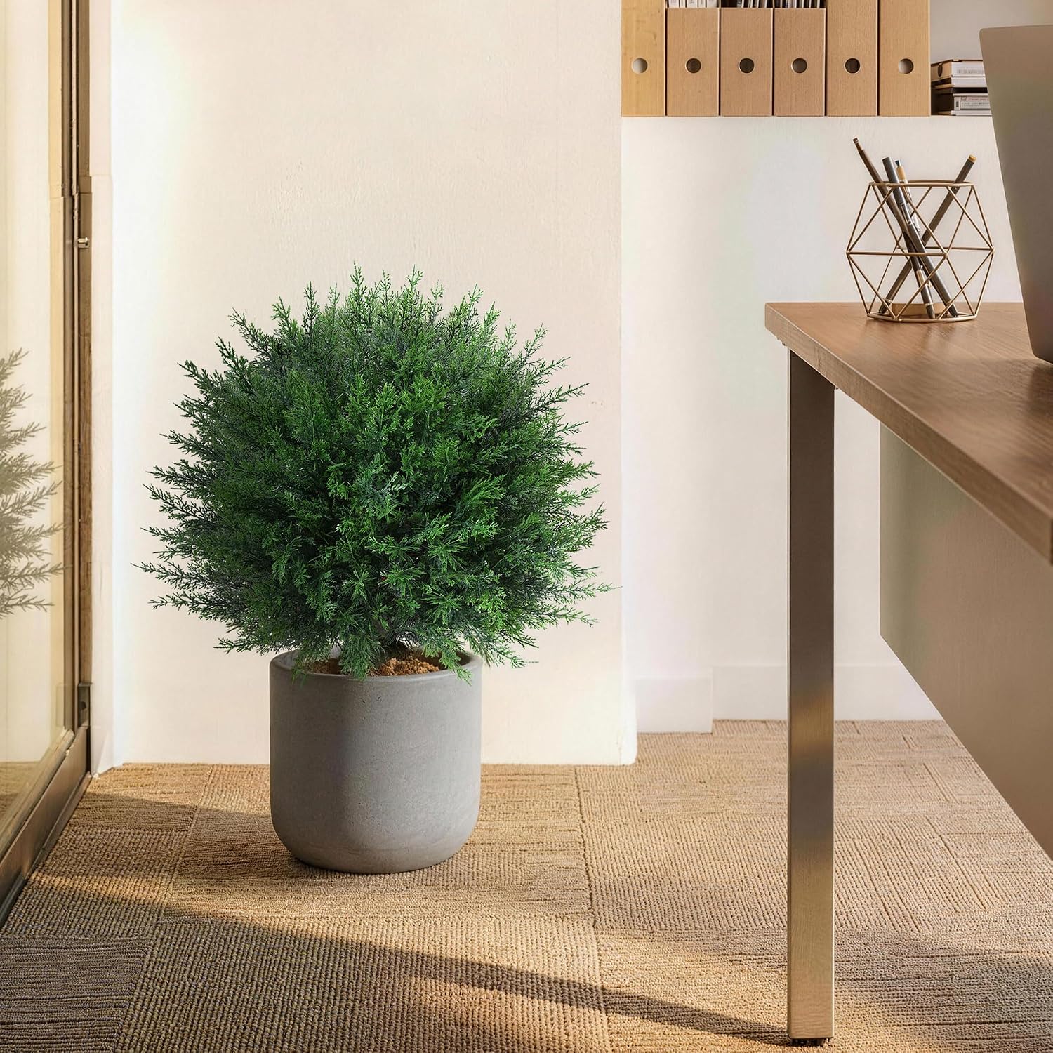 DREAMLOOM Topiary Cedar Trees Artificial Outdoor Ball in Planter, 1-Pack