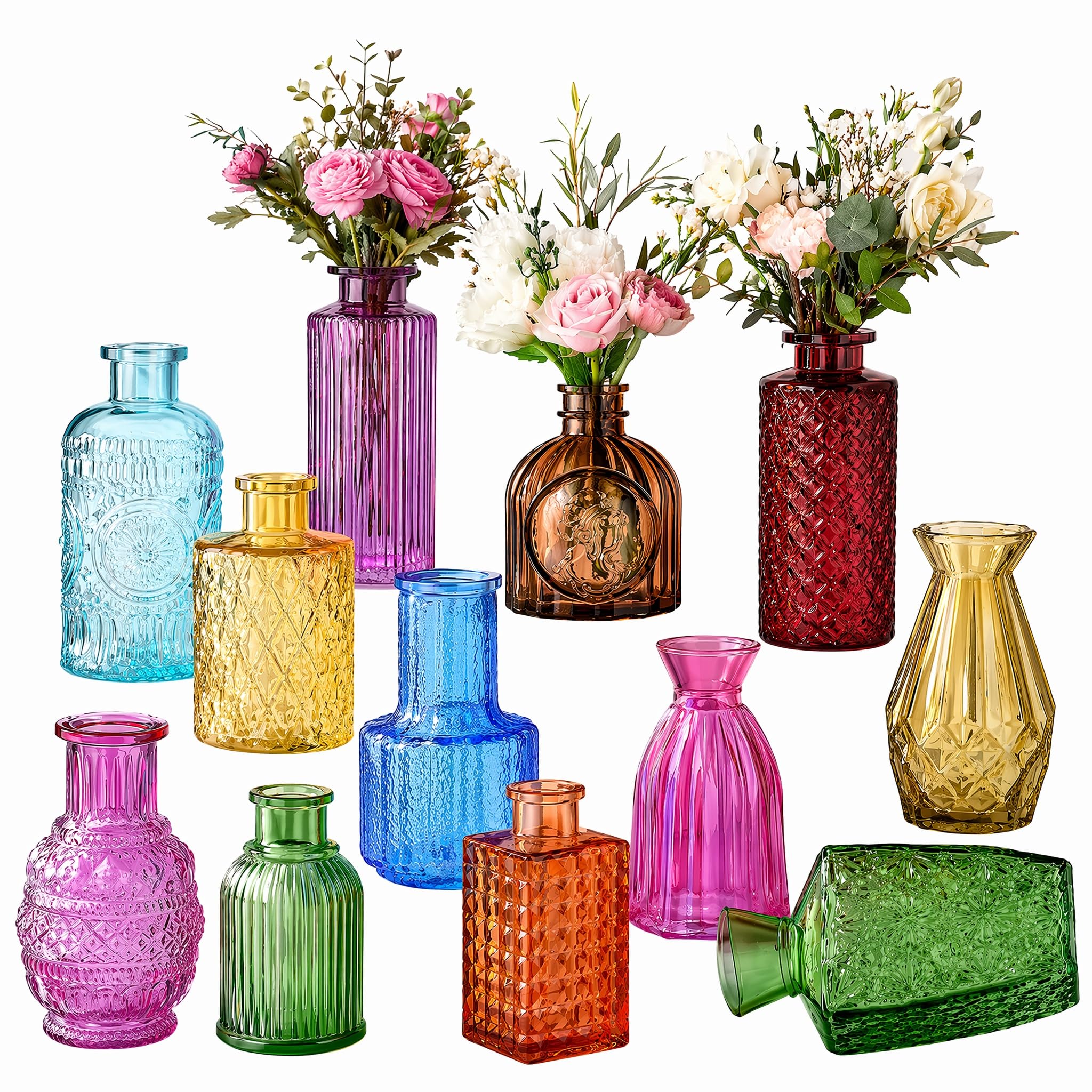 Photo 1 of TUNEYA Small Colorful Glass Bud Vases - 12 Pcs