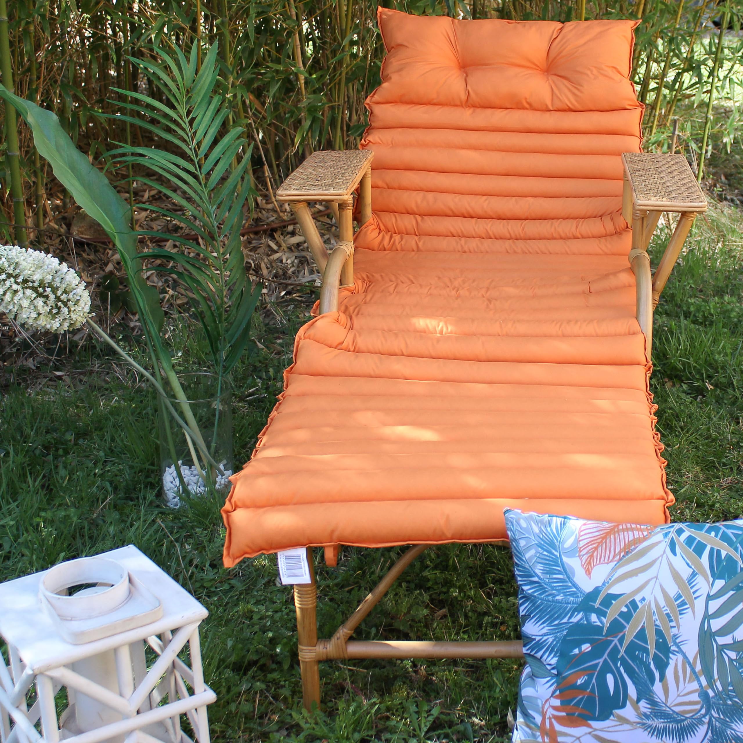 Matelas pour Bain de Soleil, Orange, 180x60cm, avec Traitement déperlant et Anti-UV, Collection Borneo