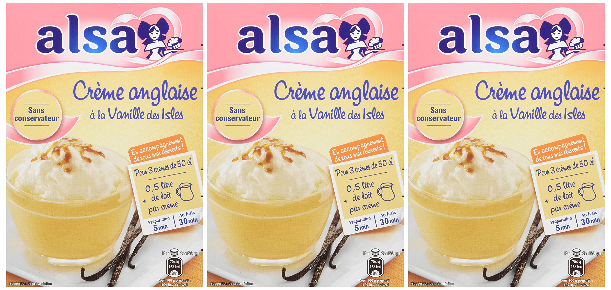 Alsa Préparation Crème Anglaise Vanille des Isles 3 Sachets 300g - Lot de 3