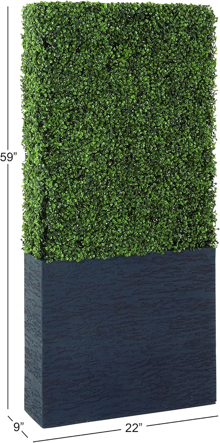 Green Plastic Boxwood Hedge Topiary with Black Planter Box