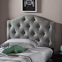Vista 2 de Baxton Studio Myra - Cabecera tapizada de tela gris moderna y contemporánea, tapizada con botones, tamaño individual