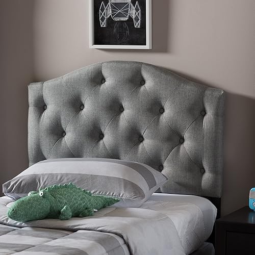 Miniatura 2 de Baxton Studio Myra - Cabecera tapizada de tela gris moderna y contemporánea, tapizada con botones, tamaño individual