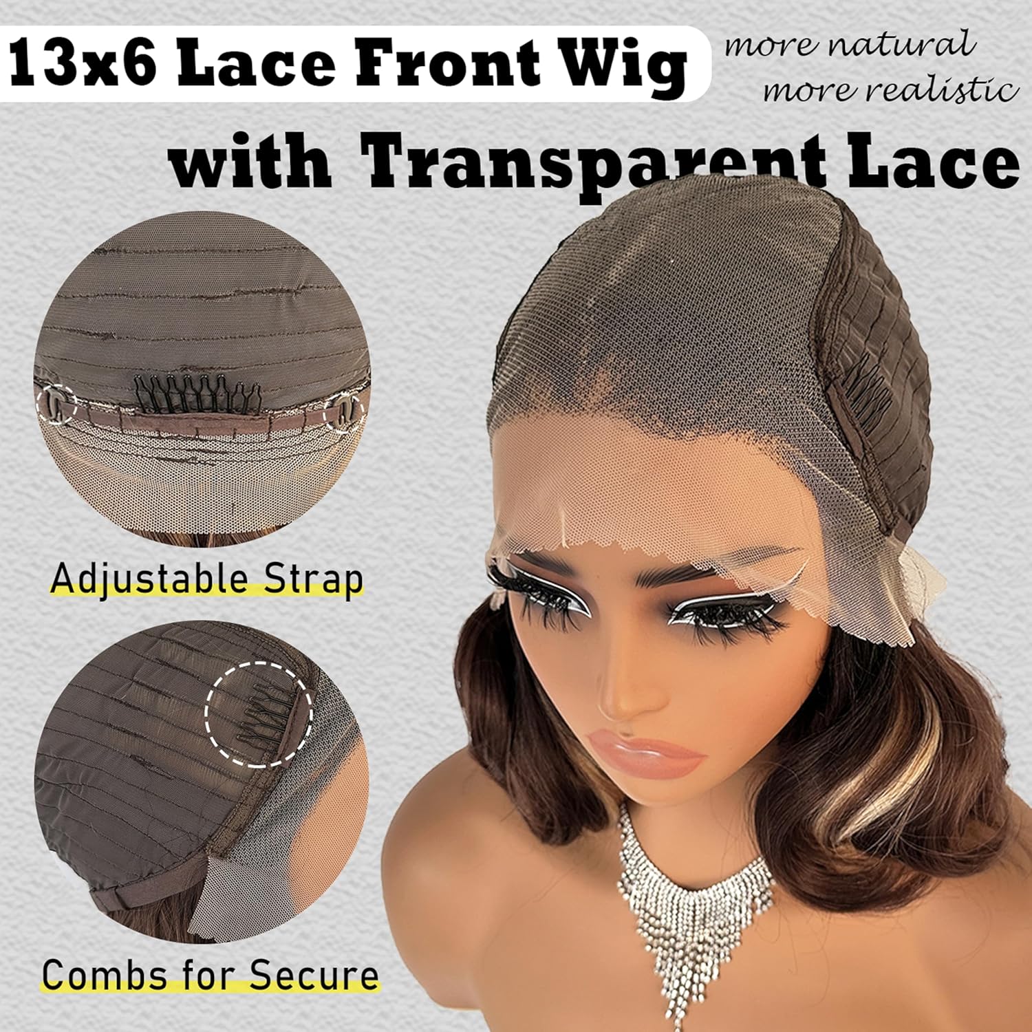 SOKU Short Loose Wave Wigs for Black Women 13x6 Lace Frontal 12 Inch Synthetic Fiber Ombre Brown Blonde Skunk Stripe Money Piece Pre Plucked Ready to Wear Natural Hairline