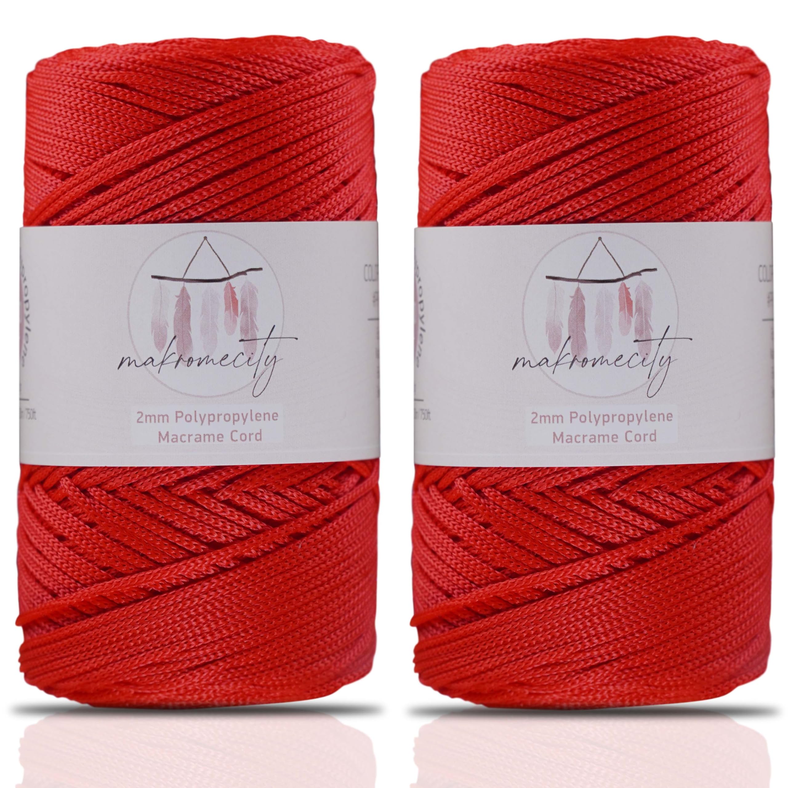 Makromecity, Set of 2 spools of polyester cord for macrame - 2mm x 250 yards - Made of polypropylene - For macrame, art and crafts, wall hangings, bags, trivets, rugs (29)