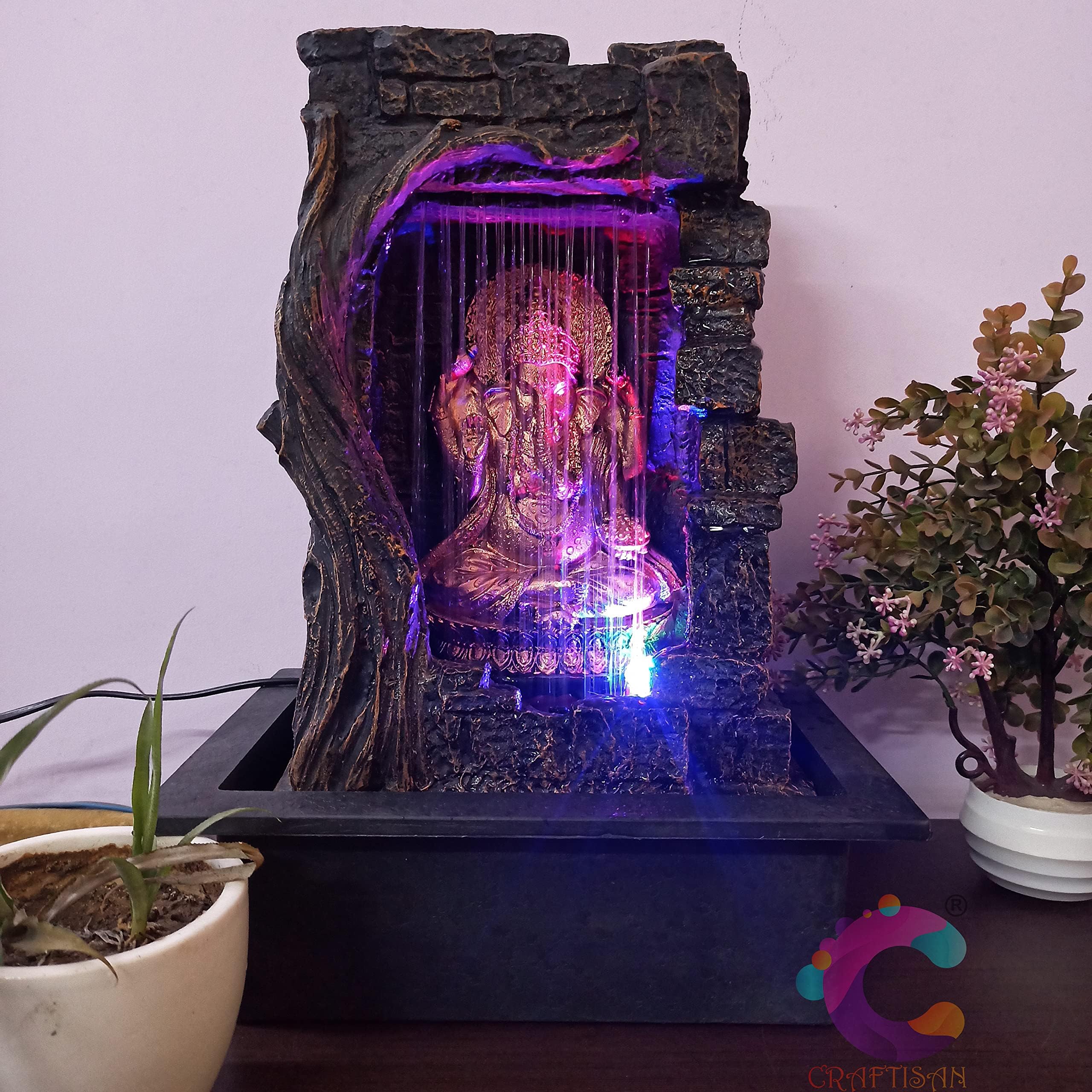 Firstly Ganesha Polystone Curtain Style Indoor Table Top Water Fountain