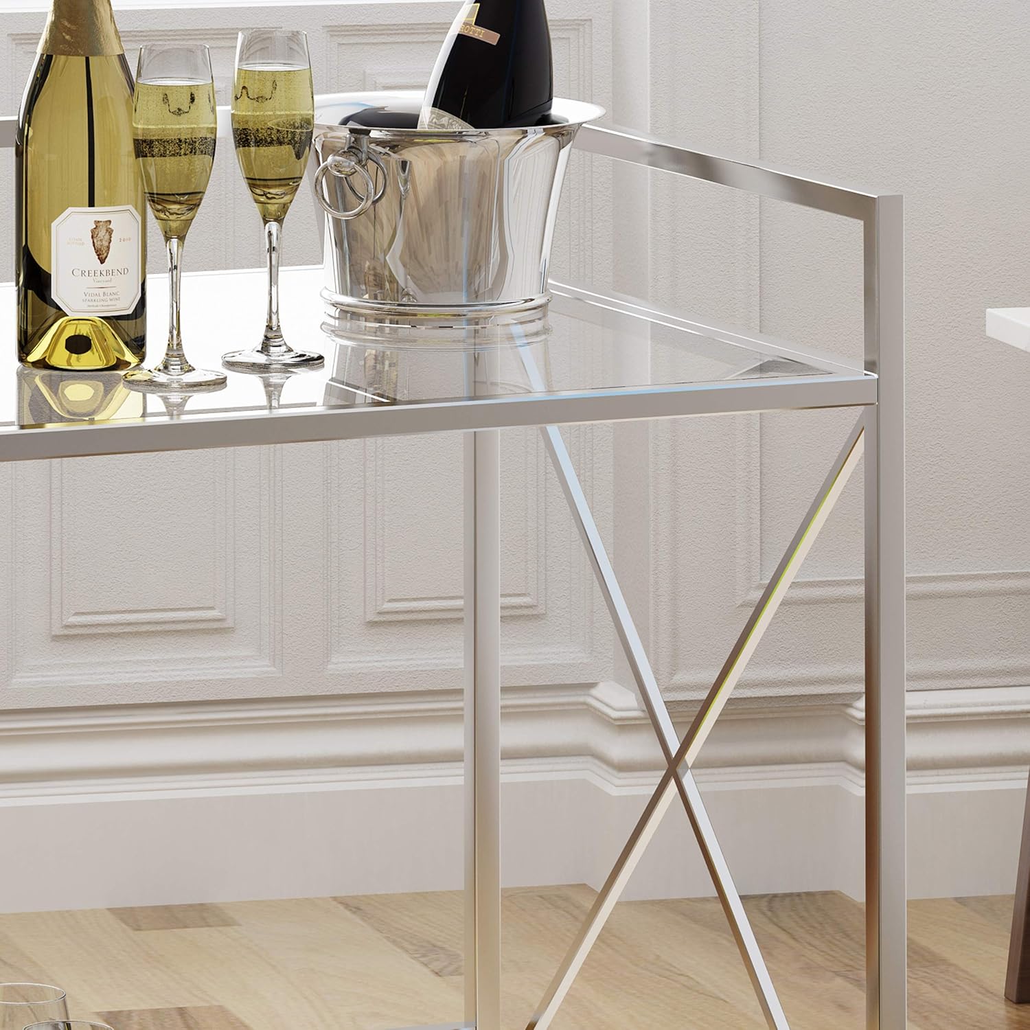 Christopher Knight Home Danae Industrial Modern Iron and Glass Bar Cart, Silver - Bar & Serving Carts