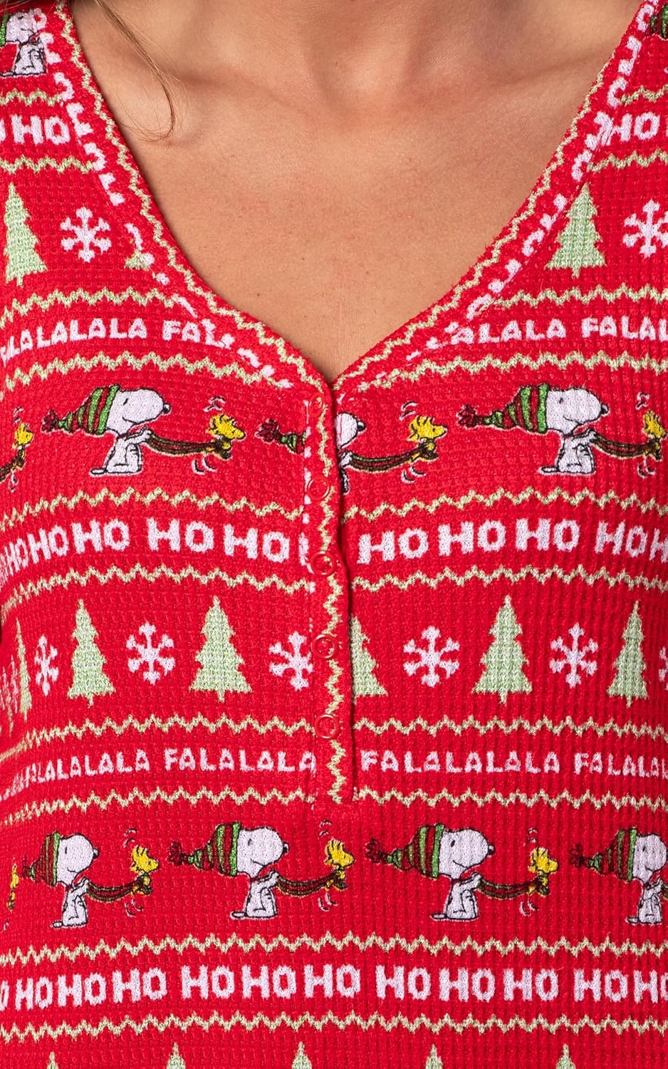 INTIMO Peanuts Women's Snoopy Ugly Sweater Design Adult One Piece Footless Pajama Loungewear Sleeper Union Suit - Image 2