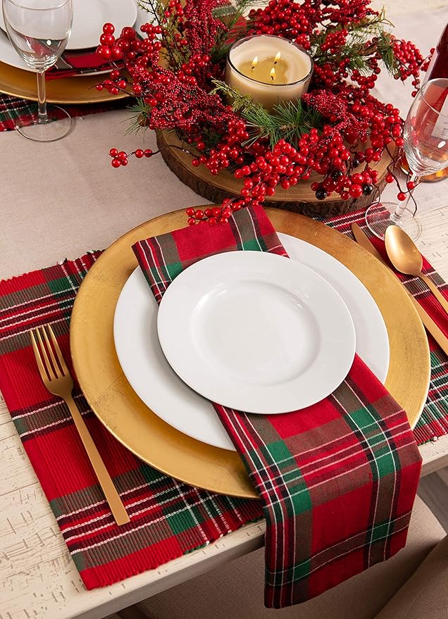 Juego de 6 Servilletas de Algodón DII 45.72 x 45.72 cm Navidad Rojo y Verde miniatura 2