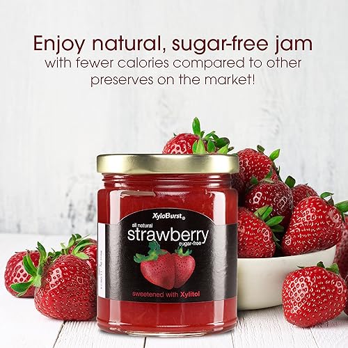 Miniatura 2 de Xyloburst Mermelada de xilitol de fresa sin azúcar, apta para dieta cetogénica y sin gluten, tarro de vidrio de 10 onzas sin OMG, fabricado en los