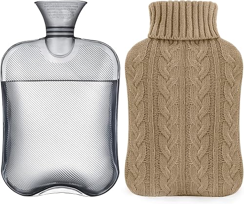 Samply Botella de agua caliente con cubierta de punto, bolsa de agua caliente de 2 litros para compresión caliente y fría, calentador de manos y