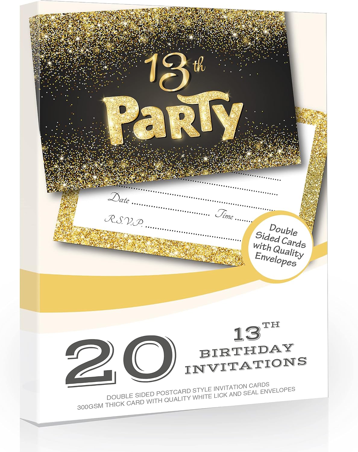 Olivia Samuel 20 x Black and Gold Effect 13th Birthday Party Invitations from Ready to Write with Envelopes