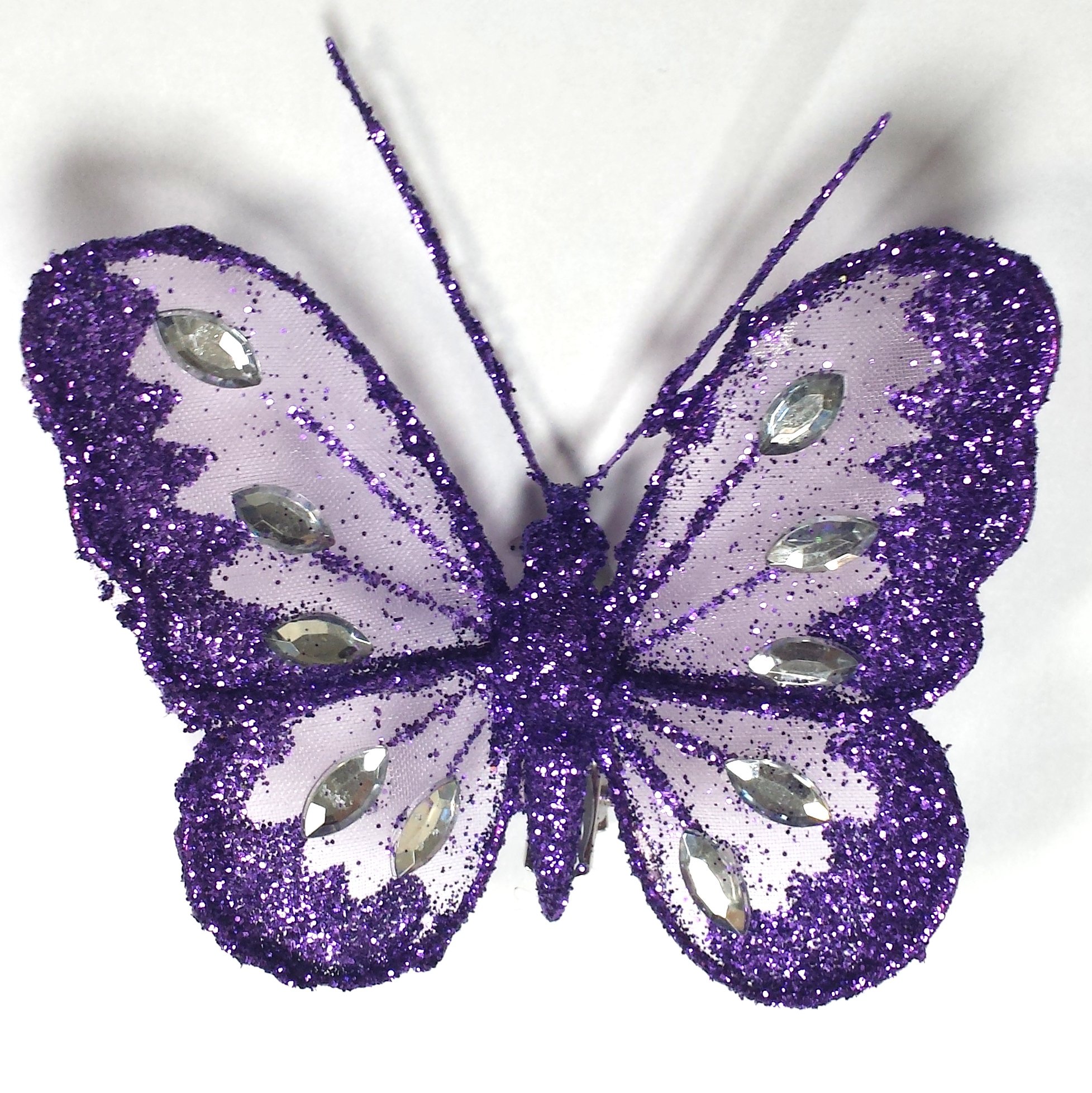 Homestreet Butterflies Purple Butterflies With Glitter Diamante Body And Clip On Butterfly Reverse (Purple)