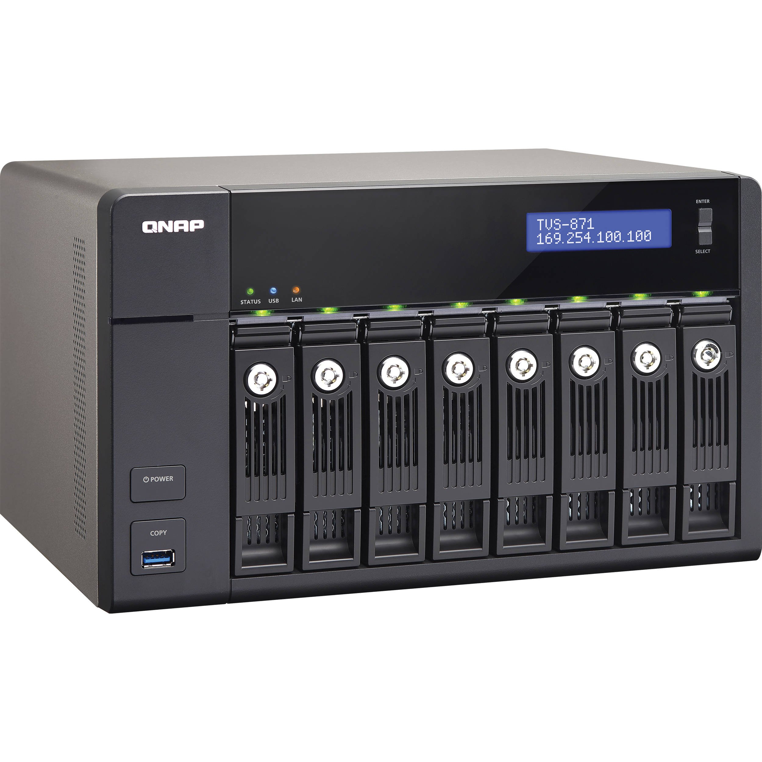 QNAP TVS-871-I3-4G - Serveur NAS de Stockage Unifié 8 Baies, Intel Core i3 3.5 GHz Dual Core, 4Go RAM Extensible, 4 Gbe LAN, HDMI, 10G-ready, 4K-ready, Châssis Vide