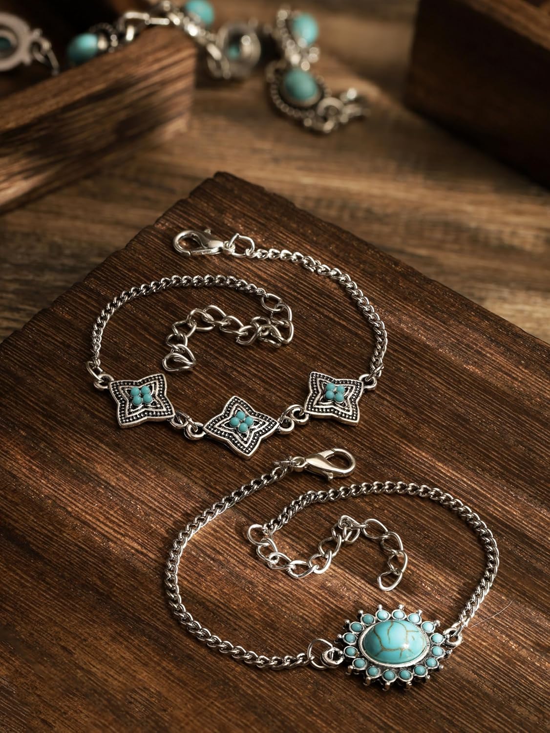 MINACHI Bohemian Set Bracelet For Women - Silver Plated Alloy, Created Turquoise Bracelet Set - Gift for Mother's Day - Image 6