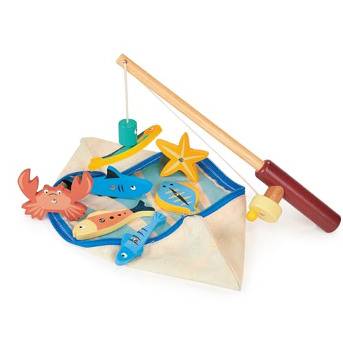 Mentari Toys - Fishing Game - 9pc Magnetic Wooden Fishing Game for Toddlers and Preschoolers - Magnetic Wood Rod, Sea Creatures and Fabric Bag - Boost Fine Motor Skills, Hand-Eye Coordination - Age 3+