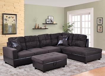 Beverly Fine Furniture Andes Microfiber with Faux Leather Sofa Set With Ottoman Espresso