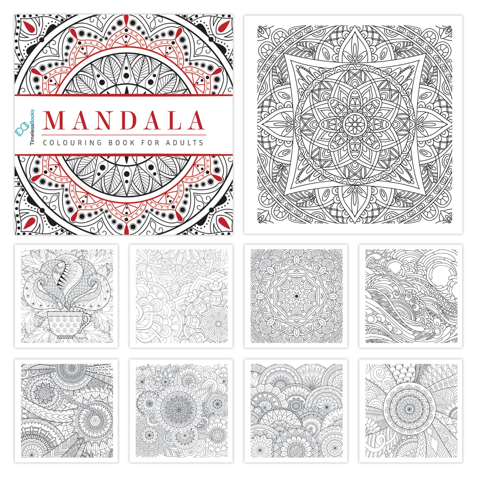 Malbücher für Erwachsene mit Abreißblatt, Tiere, Natur, Mandala und Reisen, 4 Stück