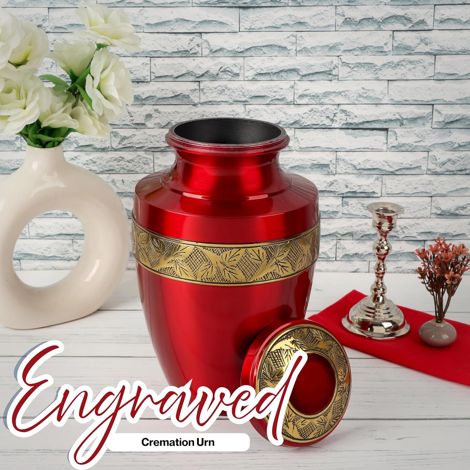 ALPHA Living HOME Urns for Human Ashes Adult Female and Male 200+ Cubic Inches, Decorative Burial Urn, Funeral Cremation Urns for Women and Men, Handcrafted Urn for Ashes Adult, 11" Gold Red - Image 2