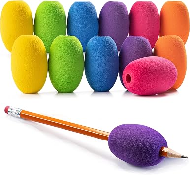 Special Supplies Egg Pen-Pencil Grips for Kids and Adults Colorful, Cushioned Holders for Handwriting, Drawing, Coloring - Ergonomic Right or Left-Handed Use - Reusable 12-Pack
