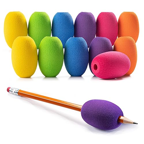 Special Supplies Egg Pen-Pencil Grips for Kids and Adults Colorful, Cushioned Holders for Handwriting, Drawing, Coloring - Ergonomic Right or Left-Handed Use - Reusable (12-Pack) - 12-Pack