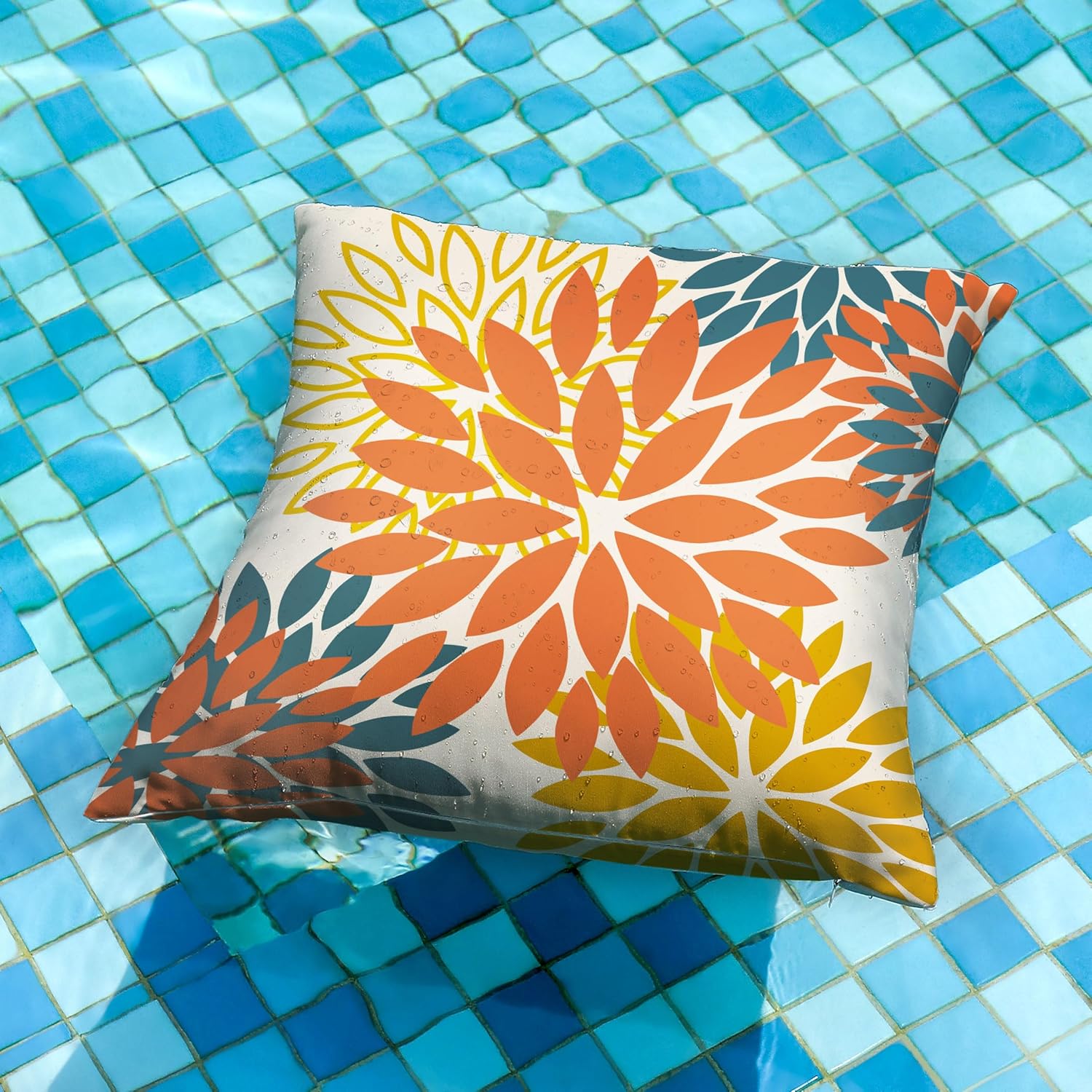 DFXSZ Orange Yellow Flower Pillow Covers 22x22 Inch Set of 2 Fall Throw Pillows Outdoor Waterproof Decor for Living Room Sofa Patio Funiture Garden Floral Polyester Pillow Covers 012E22
