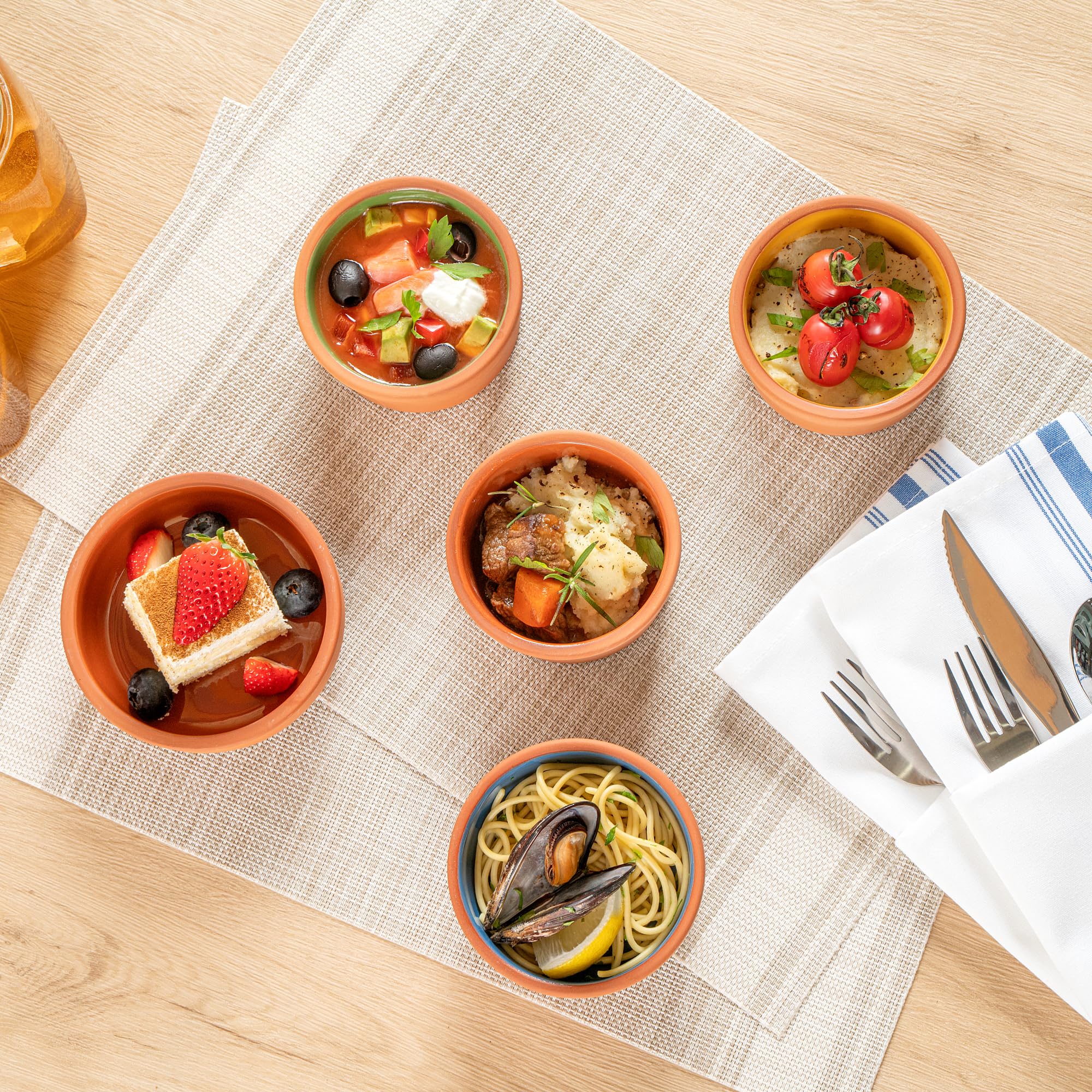 Restaurantware -Terra Tek - Cazuelas in terracotta da 144,6 g, 10 pentole in argilla smaltata marrone per cucinare, pronte per il forno, microonde, pentole in terracotta, lavabili in lavastoviglie,