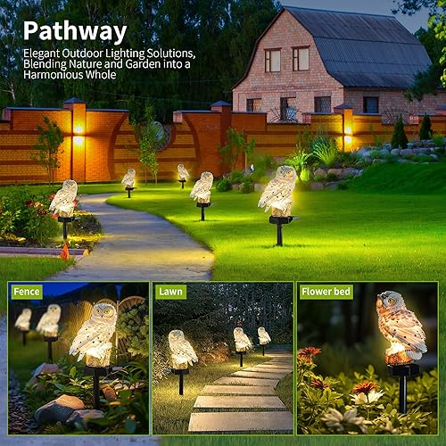 Miniatura 4 de Luz solar de jardín para decoración al aire libre, luz LED solar con estaca, impermeable para decoración de pasarela, patio, fiesta, búho blanco y