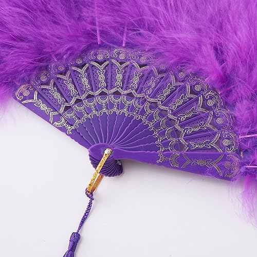 Miniatura 23 de BABEYOND Marabou Feather Fan 20s Vintage Folding Fan Flapper Hand Fan for Costume Dancing (Pink)